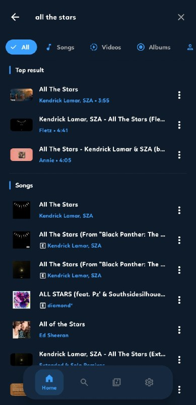 Search results screen